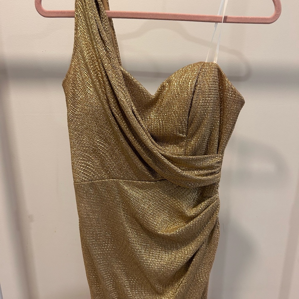 Xscape Gold One-Shoulder Gown - Picture 3 of 6